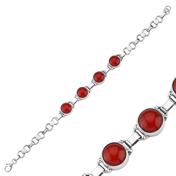 Серебряный 925 пробы коралловый камень браслет ручной работы