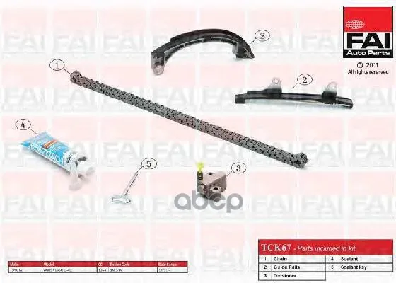 Комплект Цепи Грм Toyota Yaris/Vitz(_p9_) 1.4 D-4d 01/06-(1nd-Tv) FAI арт. TCK67