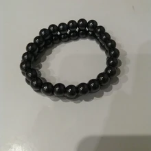 Pulsera de Metal elástica para hombre y mujer, brazalete redondo de piedra natural negra para la pérdida de peso, terapia magnética, hematita, moda