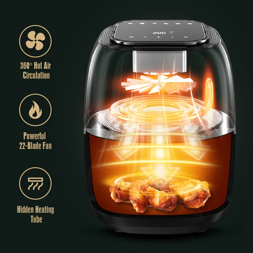 YAXIICASS 6L Electric Air Fryer 1400W Digital Air Frier LED Touchscreen Deep Fryer Without Oil 360° Baking Oven For Home Cooking
