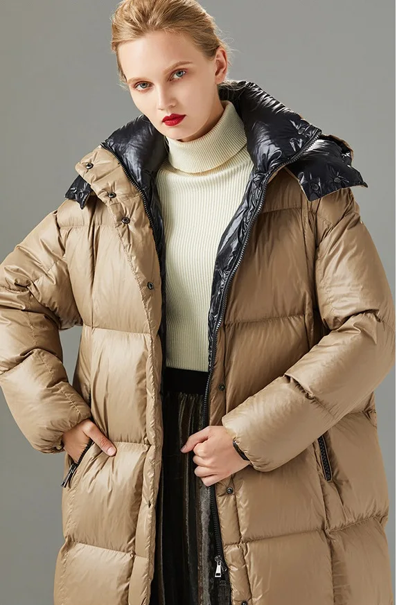 

Obrix Trendy Loose Hooded Female Jacket Duck Down Filler Cashmere Single Breasted Coat Full Sleeve Parka For Women
