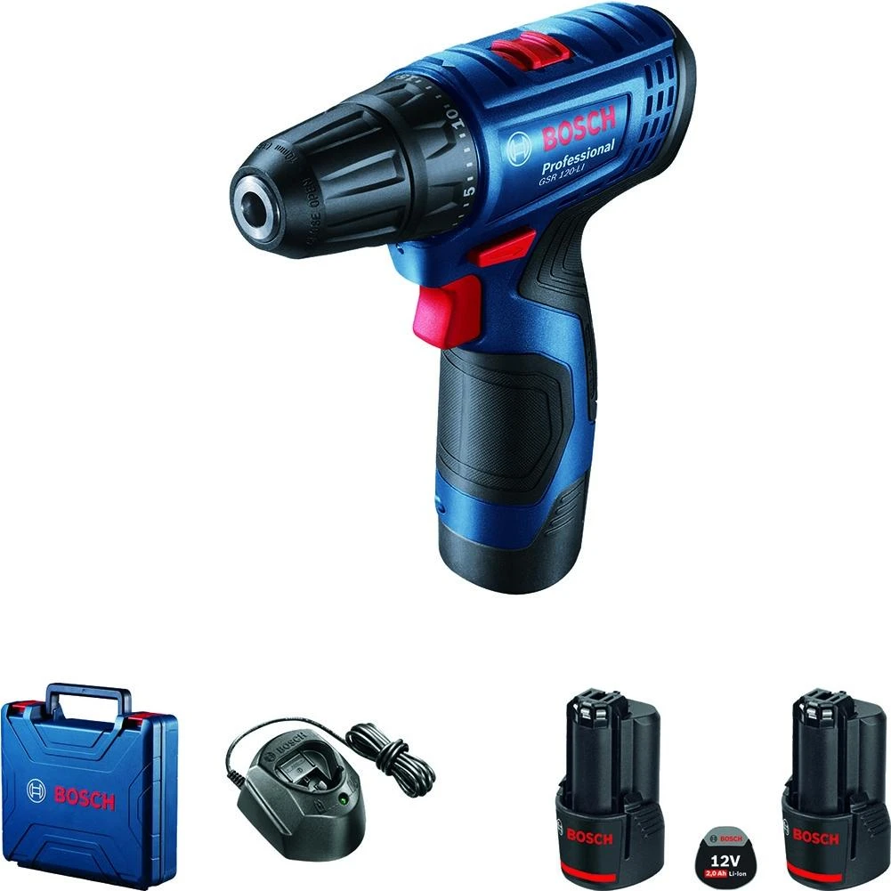 Дрель-шуруповерт аккумуляторная BOSCH GSR 120-LI(2 Ач) (АКБ Li-Ion 12 В; 1500 об/мн; 30 Н*м;  подсветка; реверс; прорези