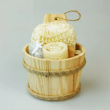 

Bath Shower set - wooden Bucket spa set - 4 piece shower set - Bath Shower set - Natural shower set