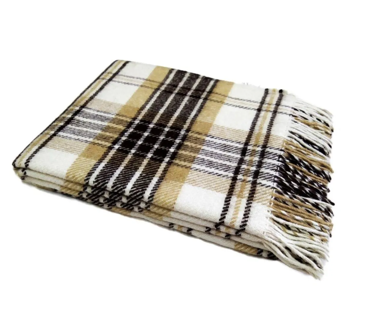 Plaid wool blend Metro size 140x200 white beige Brown canny Vladi | Дом и сад