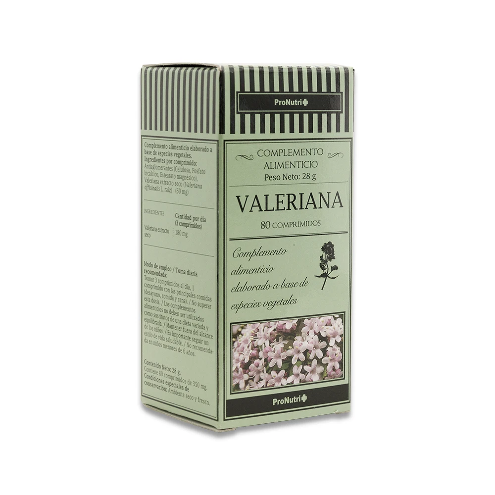 PRONUTRI Valeriana 80 comprimidos. Acción tranquilizante y relajante muscular. Complemento alimenticio que ayuda a la relajación
