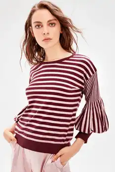 

Trendyol Damson Balloon Sleeve Striped Knitwear Sweater TWOAW20ZA0042