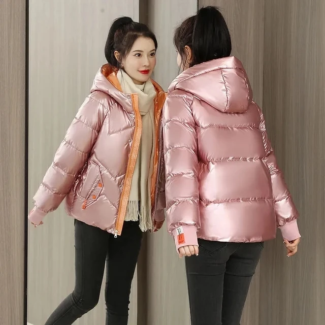 Winter Jacket Women 2021 New Glossy Down Cotton Coat Winter Warm Down Jacket Parkas Thick Warm Cotton-Padded Coat Outwear Female Pink