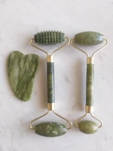 Gua Sha-Rodillo de piedra de jade para masaje facial, rodillo estiramiento piel cuello, doble cabezal, relajación de la piel, piedra de jade natural
