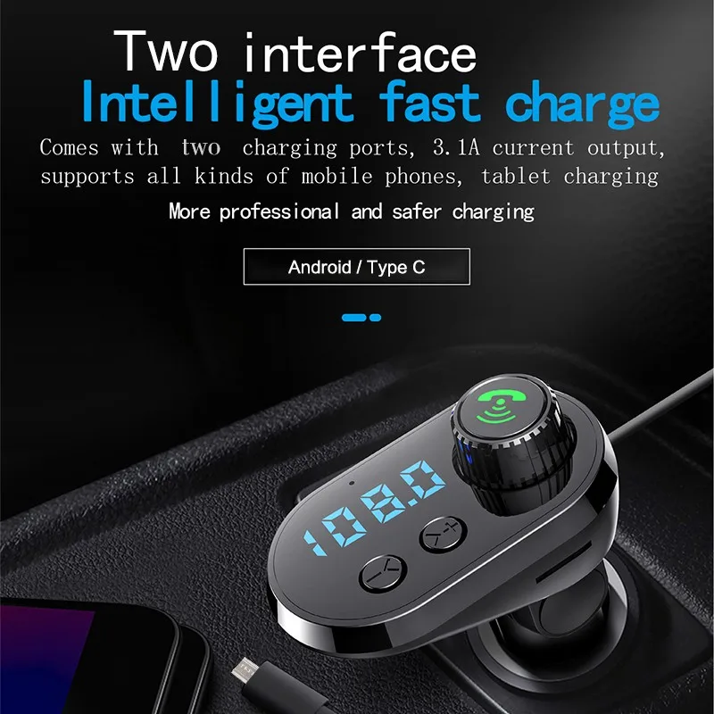 Fm-передатчик автомобильный Bluetooth беспроводной mp3-плеер Быстрая зарядка громкой связи U диск TF кардридер с Android usb type C порт