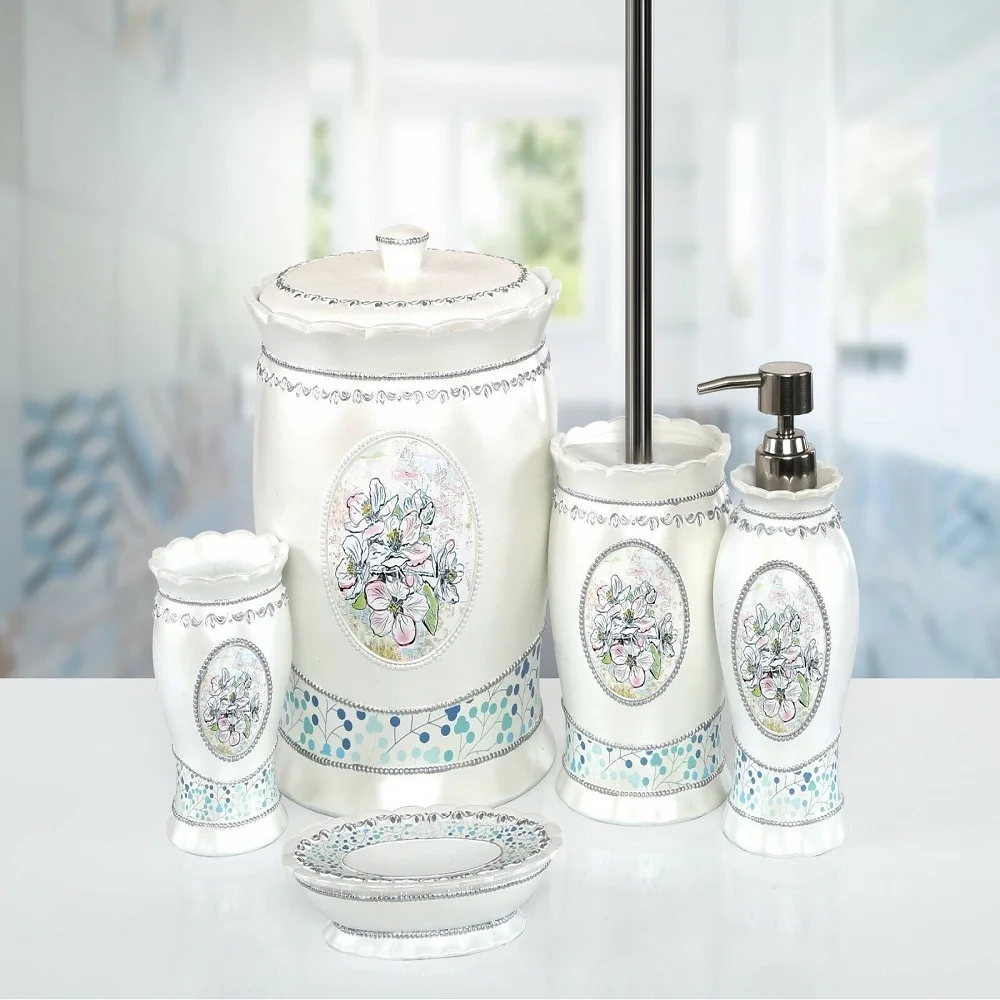 

5 pcs Bathroom Suite Set Made in Turkey PEARL White Dispenser Toilet Tooth Brush Soap Holder Wedding Gift Washing Toothpaste