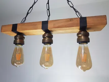 

Triple Rustic Nigrum Wood Tumbled Pendant Lamp Chandelier lighting living room