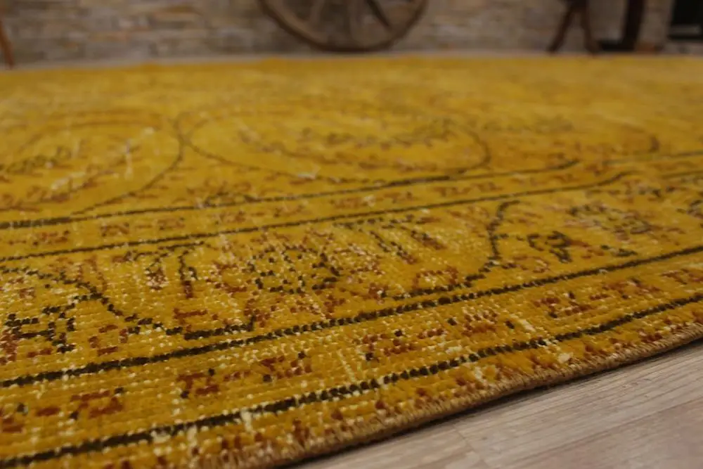Турецкий желтый коврик ручной работы, цветочный дизайн старинный ковер декоративный коврик, антикварный ковер