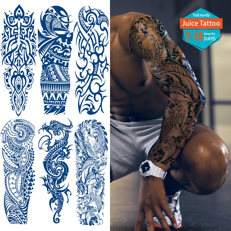 Grosse Vollen Arm Sleeve Tattoo Designs Fur Manner Erwachsene Tattoo Body Art Sexy Totem Tribal Dragon Tattoo Designs Saft Anhaltende Aufkleber Temporare Tattoos Aliexpress