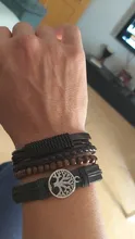 Vnox 4 unids/set envoltura trenzada pulseras de cuero para hombres Vintage Árbol de la vida amuleto timón cuentas de madera étnica muñequera Tribal