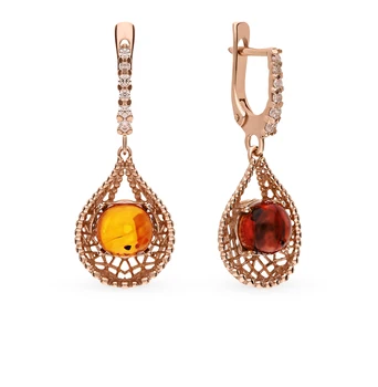 

Silver earrings with cubic zirconia and amber sunlight sample 925