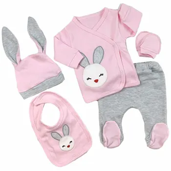 

Rabbit Embroideried Pink Gray 5'li Hospital Output Set