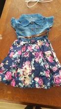 Vestido vaquero Floral para niñas, ropa informal de manga corta con cinturón para fiesta de verano