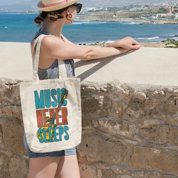 

Angemiel Bag Music Never Sleeps Guitar Printed Cloth Bag