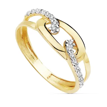 

18k solid gold ring bicolor zircons chain intertwined [AC0175]