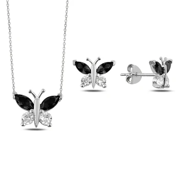

Kutaydan Colorful Zircon Cubic Zirconia Butterfly 925 Sterling Silver Set Made in Turkey