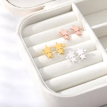 Минимализм, три серьги звездочки, модные ювелирные изделия из нержавеющей стали, розовое золото, женские рождественские серьги,, лучший друг, подарки, бижутерия