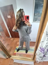 Women Tracksuit Pants Pullovers Sweater-Set Spring Wide-Legs Warm Turtleneck Autumn JXMYY