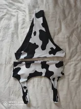 Bikinis con estampado de vaca para mujer, traje de baño de cintura alta, conjunto de Bikini de pierna alta, ropa de playa para primavera y verano, novedad de 2021