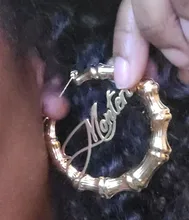 DOREMI-pendientes de aro de bambú de acero inoxidable, personalizables, con nombre, estilo bambú, con palabras llamativas