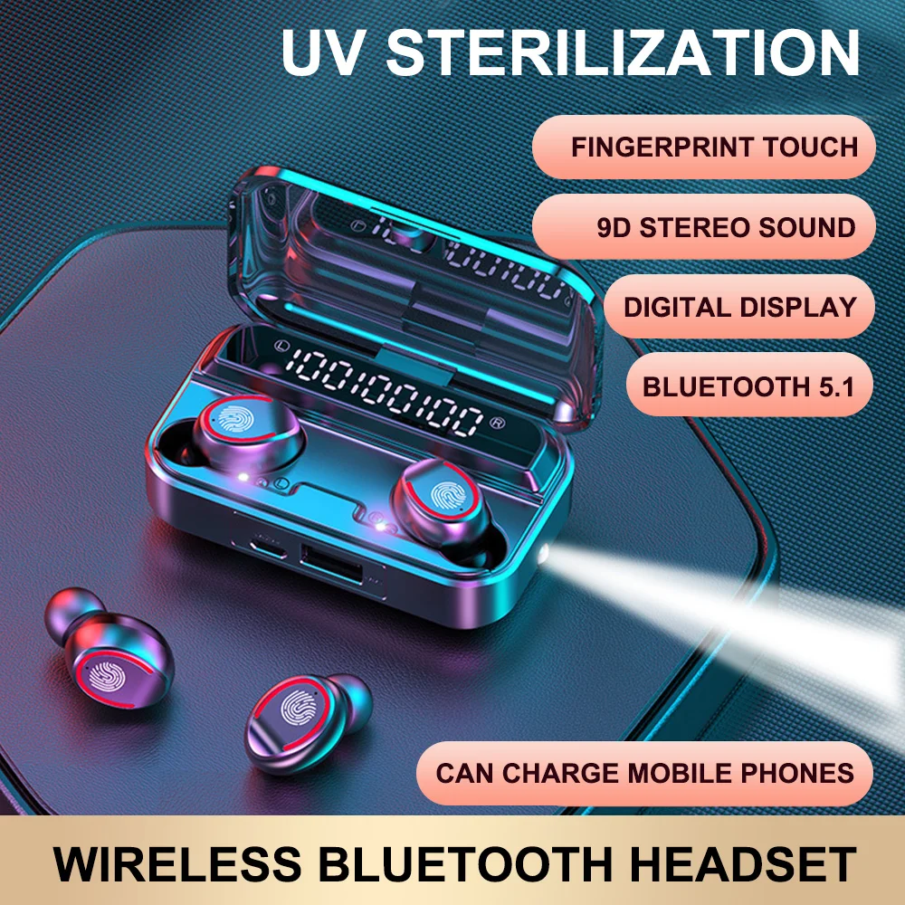TWS Bluetooth 5 0 Earphones 2200mAh Charging Box Wireless Headphone 9D Stereo Sports Waterproof Earbuds Headsets With Microphone