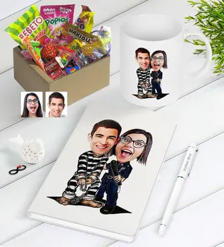 

Personalized Valentine Caricature Of Nostalgic Lezzetler Notebook Pen Mug Gift Seti-7