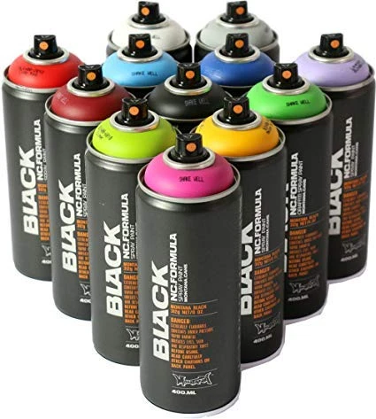 Montana BLACK 400ml Spray Paint 12 Pack - Grey Scale Colors