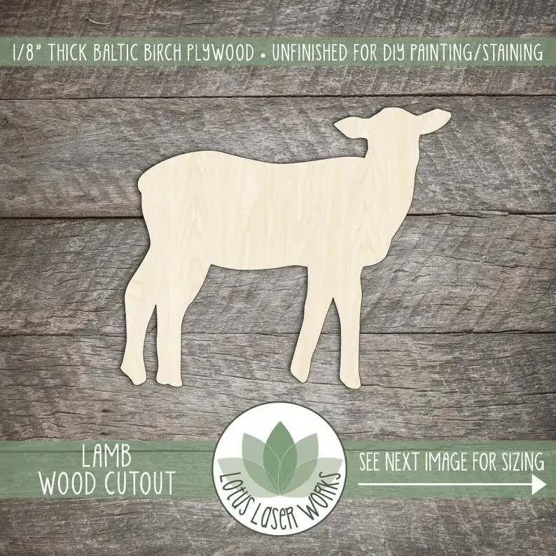 

Lamb Wood Cut Shape, Unfinished Wood Lamb Laser Cut Shape, DIY Craft Supply, Many Size Options, Blank Wood Shapes