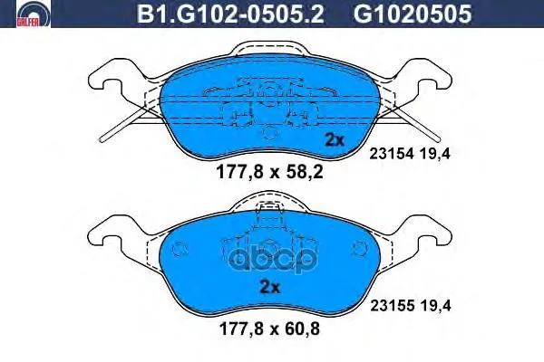 Колодки Тормозные Galfer B1g10205052 GALFER арт. B1G10205052