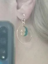 Pendientes asimétricos de círculo azul esmaltado para mujer, de estilo coreano, estrella, Luna, planeta, no perforados, regalo de fiesta
