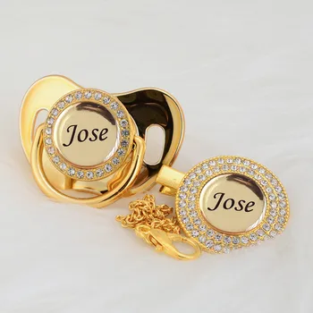 

MIYOCAR Personalized any name can make gold bling pacifier and pacifier clip BPA free dummy bling unique design P8