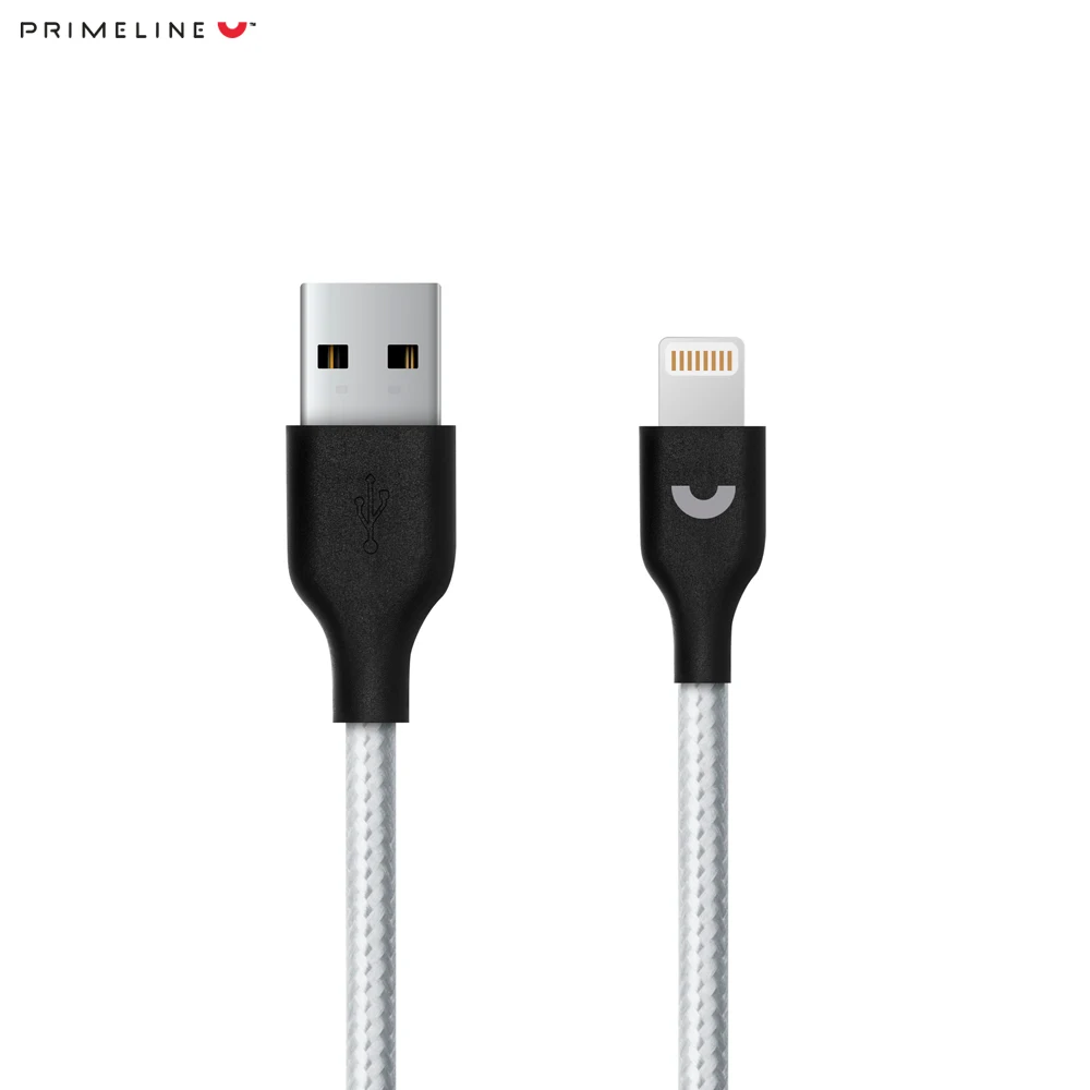 Дата-кабель USB- Lightning, нейлон, 1.2м, серебро, Prime Line
