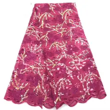 Африканский ручной работы бархат двойной Sequinse французский тюль кружева ткани вышивка кисточкой Материалы 5 ярдов для вечерние свадебные женские платья