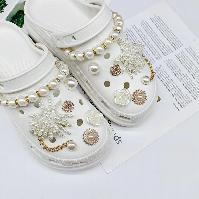 Shoe For Charms For Girls Women Designer Jewelry Shoe Charms Pearl  Artificial Diamond Chain Shiny Butterfly Flower Charms Decoration Golden  Charms Accessories Clog Sandals Chains For Shoe Decoration