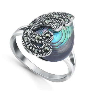 

Silver Wings ring with mother of pearl and marcasite in silver