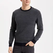 DeFacto осенние однотонные белые черные бордовые мужские трикотажные футболки с длинным рукавом, повседневные однотонные Pullover-K8631AZ19WN с круглым вырезом