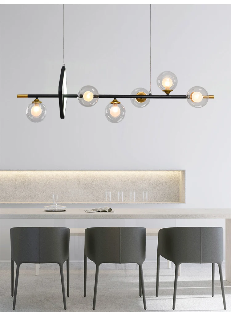 dining light fixtures Nordic Transparent Glass Ball Chandelier For Dining Room Kitchen Living Bar Decor Modern Black Long Pendant Lamp Indoor Lighting grey chandelier