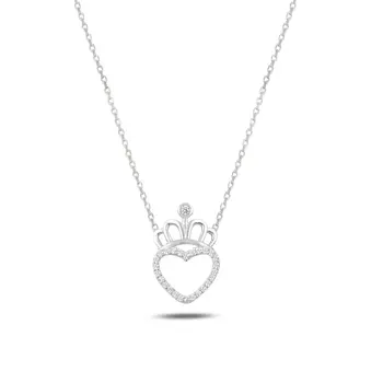 

Angemiel 925 Sterling Silver Zircon Heart & Crown Pendant-Rhodium Plated