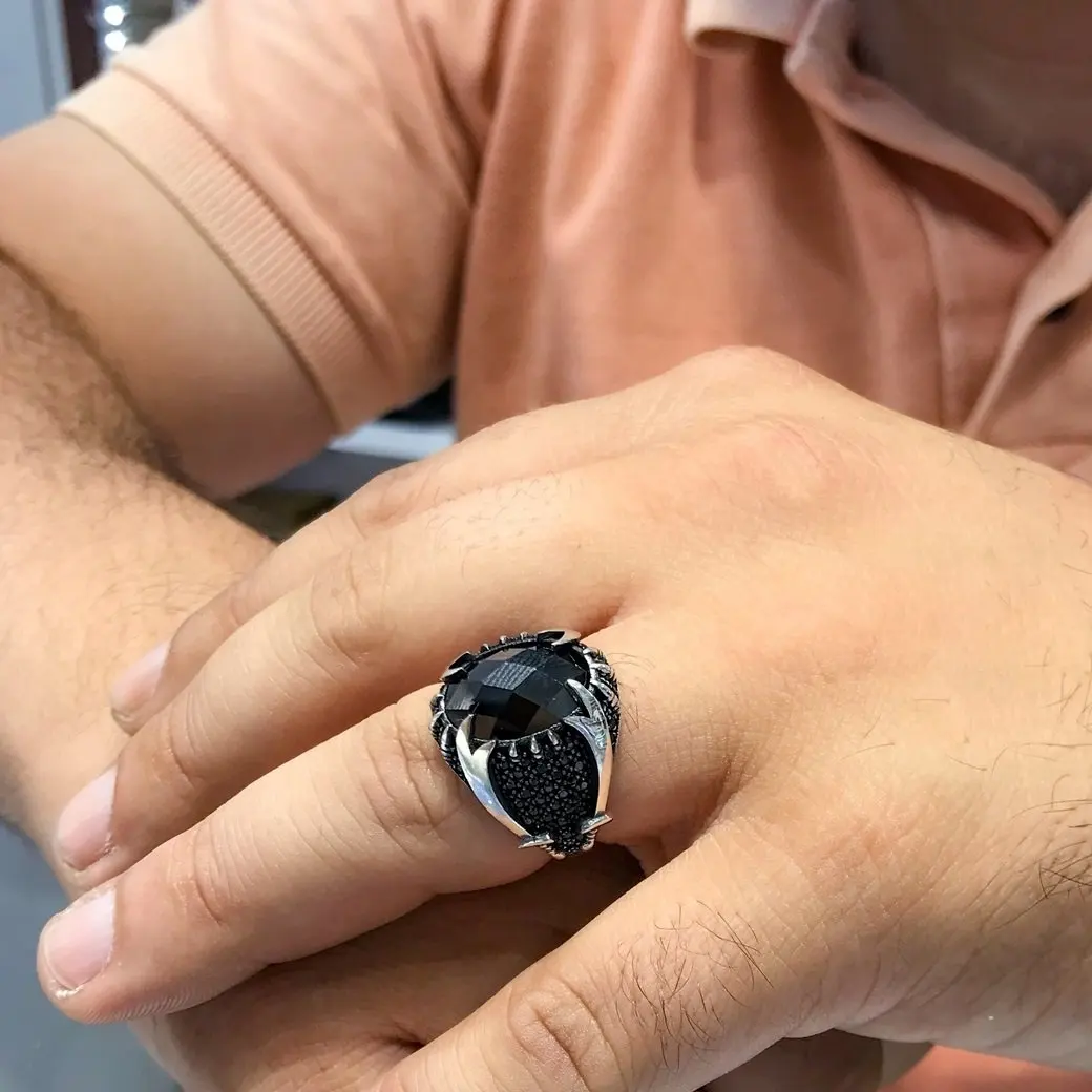 

Black Onyx Micro Stone Zulfiqar Silver Men 'S Ring