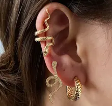 3PC latón serpiente pendiente Clips sin Piercing Punk Clip no perforado pendientes puños de oído para los hombres y las mujeres negro falso Piercing joyería