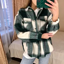 Plaid Shirt Blouses Oversize-Top Chic Fashion Women Woolen ZXQJ Female Casual Ladies