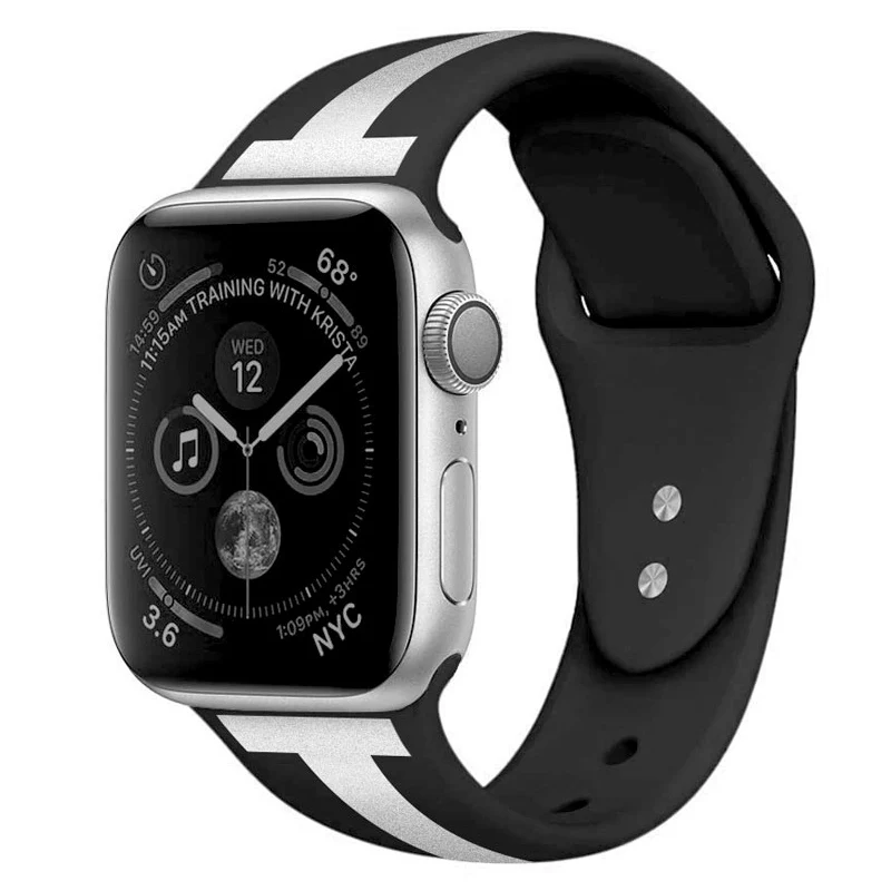 EIMO спортивный ремешок для apple watch 42 мм 38 мм correa apple watch 4 iWatch ремешок 40 мм 44 мм силиконовый браслет с рисунком ремешок для часов - Цвет ремешка: Black Silver