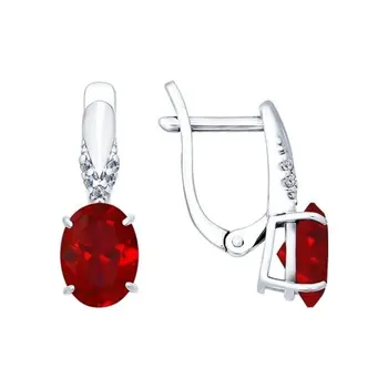 

Drop Earrings with stones Sokolov from silver with corundum Ruby (Sint.) and cubic zirconia, fashion jewelry, 925, women's male, long earrings