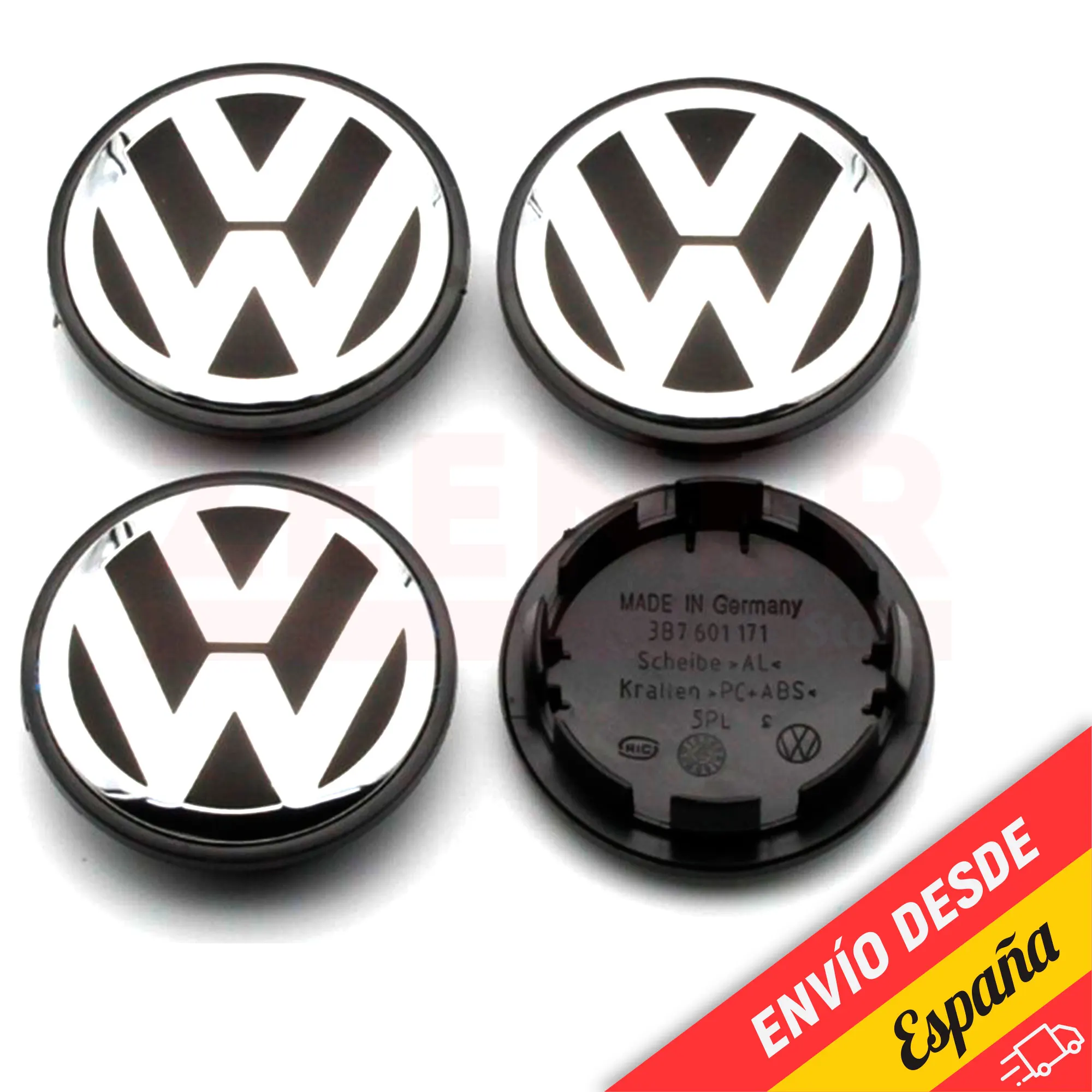 Juego de tapabujes Volkswagen 65 mm 4 uds - 65mm Tapacubos Centros de Ruedas Tapas Llantas POLO GOLF PASSAT CADDY 3B7601171