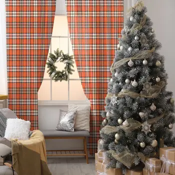 

Checkered Fabric Design Squares Traditional Geometric Patterns Printed White Orange Curtain