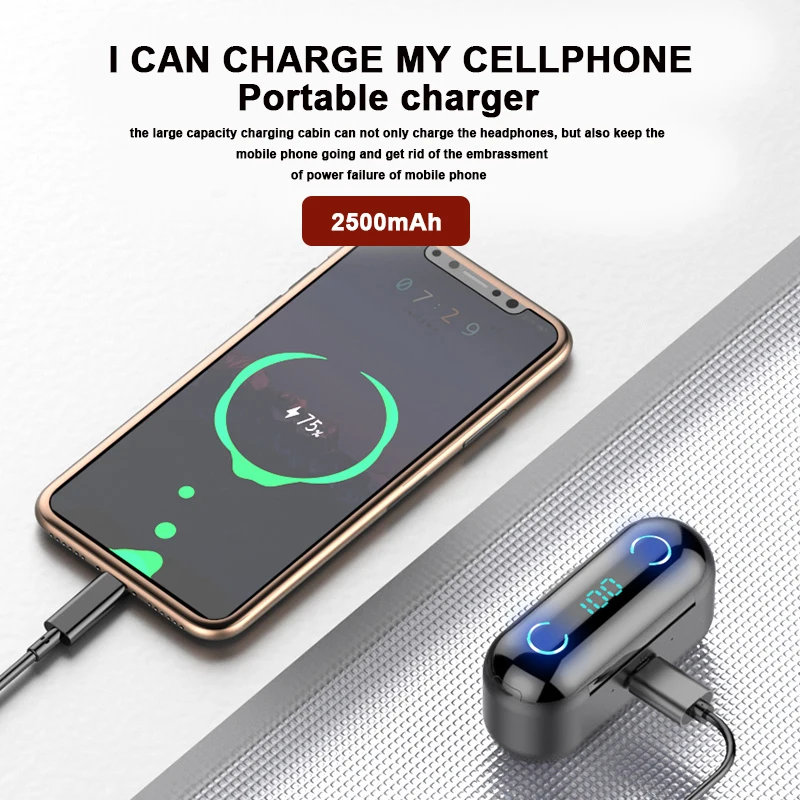 HKFZ Bluetooth Earphone TWS Headphones 2500mah Power Bank Wireless Earbuds Gaming Headset with Mic for xiaomi iphone phone